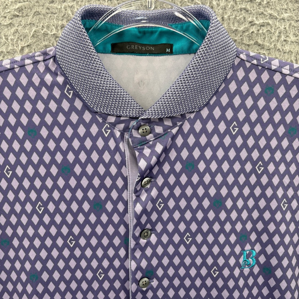Greyson Polo Shirt Men M Purple Diamond Wolf Logo Golf Performance The Breakers